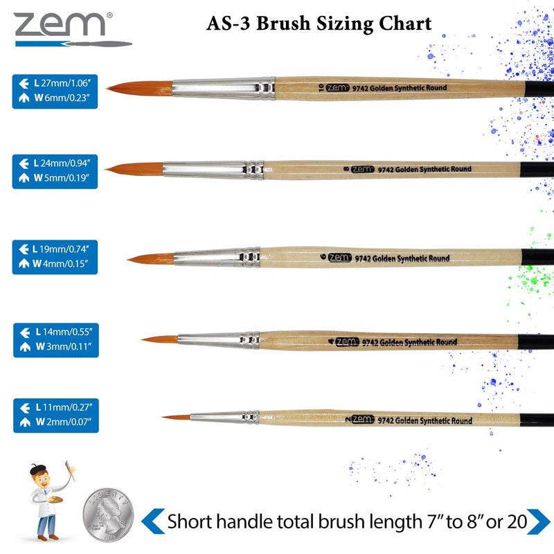 ZEM Brush Golden Synthetic Round Brushes Set Sizes 2,4,6,8,10 - Image 4